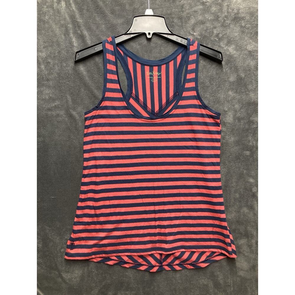 Lilly Pulitzer Nautical Razorback Tank Navy Coral High-Low Hem Sailor Beachy M